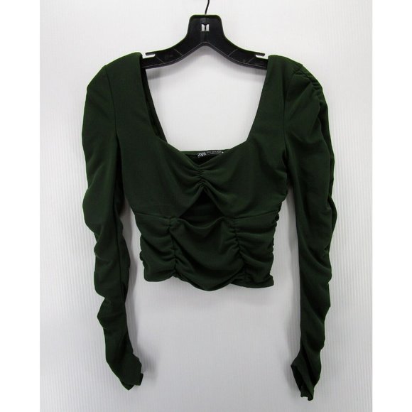 Zara Top Small Cropped Blouse Pullover Ruched Cut Out Sweetheart - Picture 1 of 10